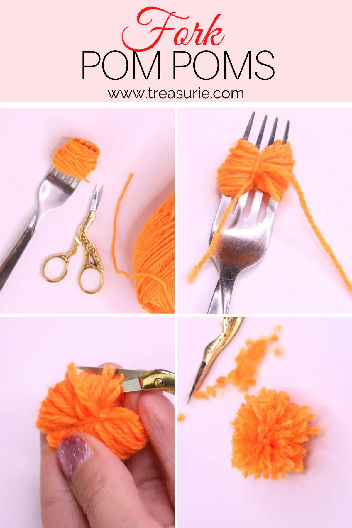 DIY Pom Poms with a Fork