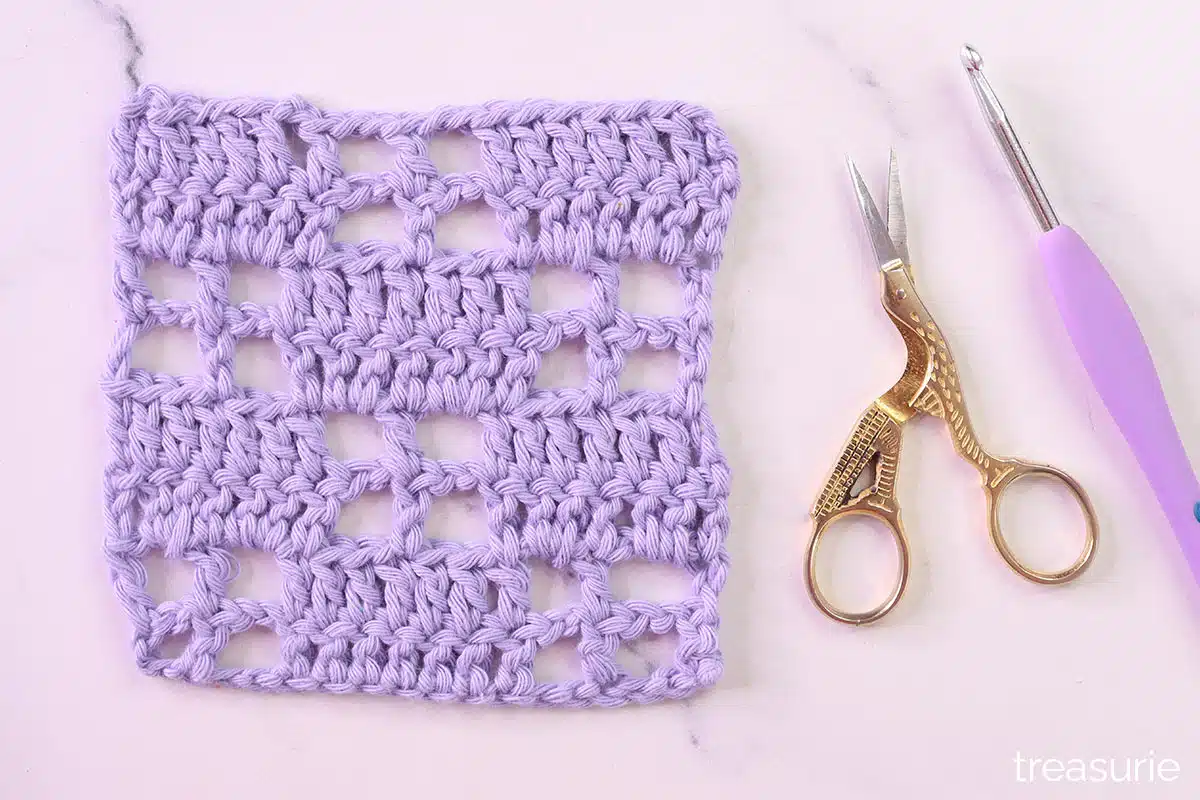 Swatch of filet stitch crochet